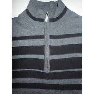 Neve M‎ Mens Black Gray Merino Wool Sweater Zip Mock Neck Geometric Stripe Knit